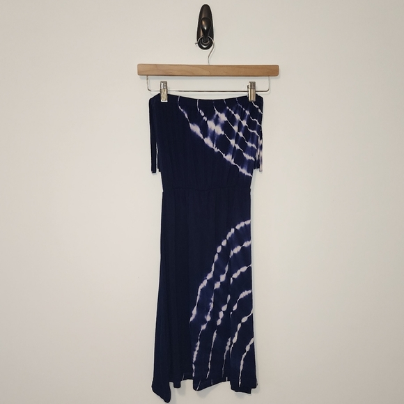 SMALL Ocean Drive Summer Strapless Blue Tie Dye Dress - Picture 2 of 2